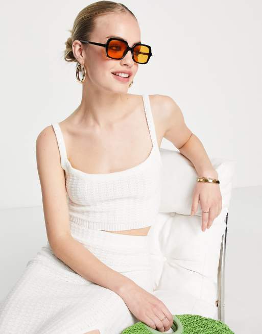 Pretty Lavish crochet knit crop top in cream - part of a set