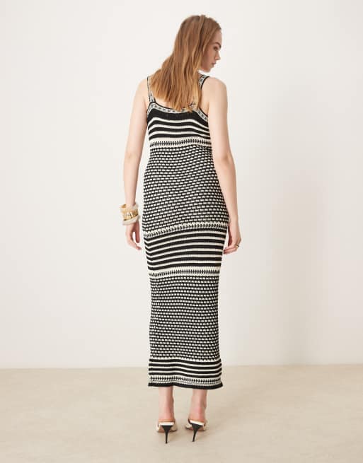 Pretty Lavish crochet knit maxi dress in black and cream, 3 of 4