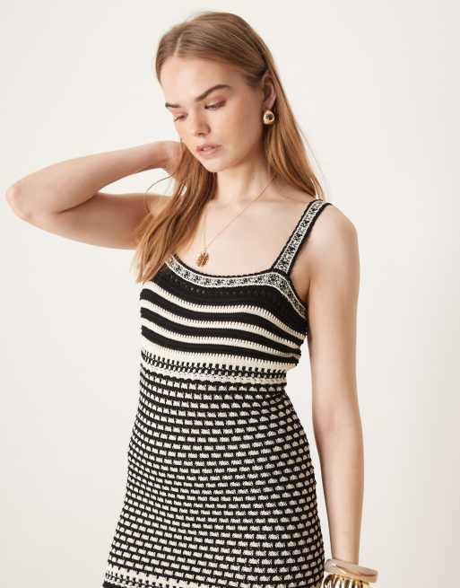 cream and black crochet dress Cream and Black Geometric Crochet Mini Dress