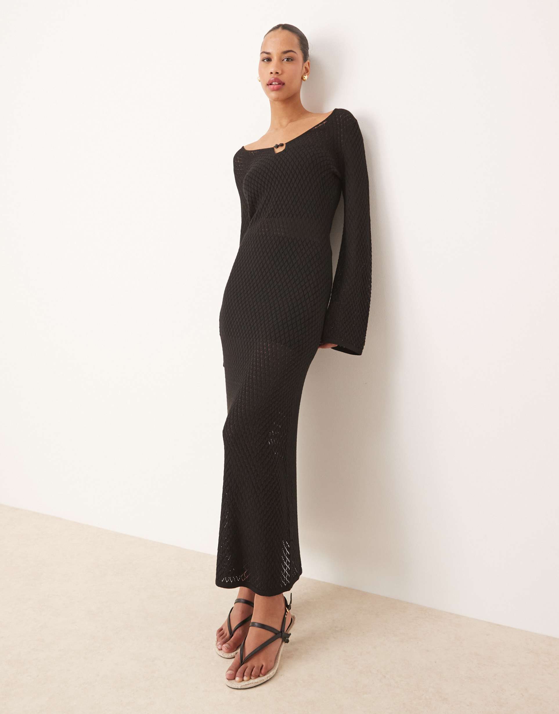 pretty lavish crochet knit midaxi dress in black