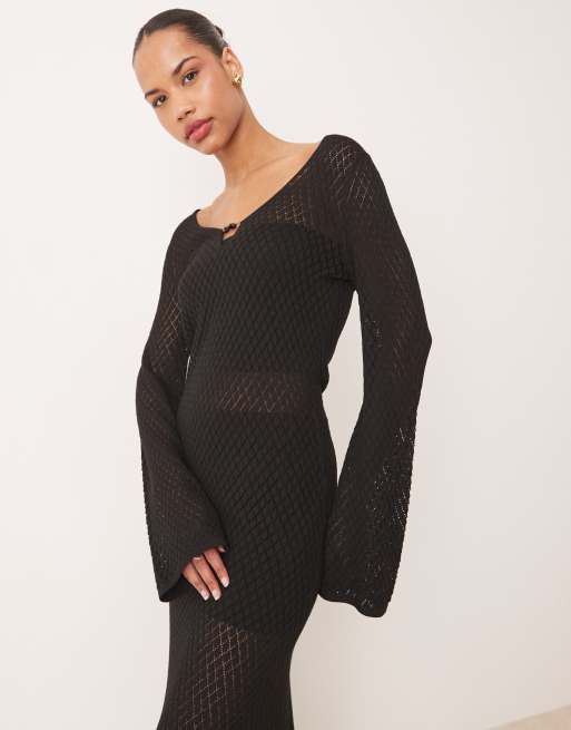 pretty lavish crochet dress Pretty Lavish crochet knit midaxi dress in apricot