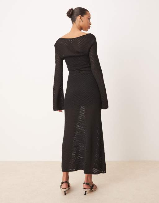 Pretty Lavish crochet knit midaxi dress in black, 4 of 4