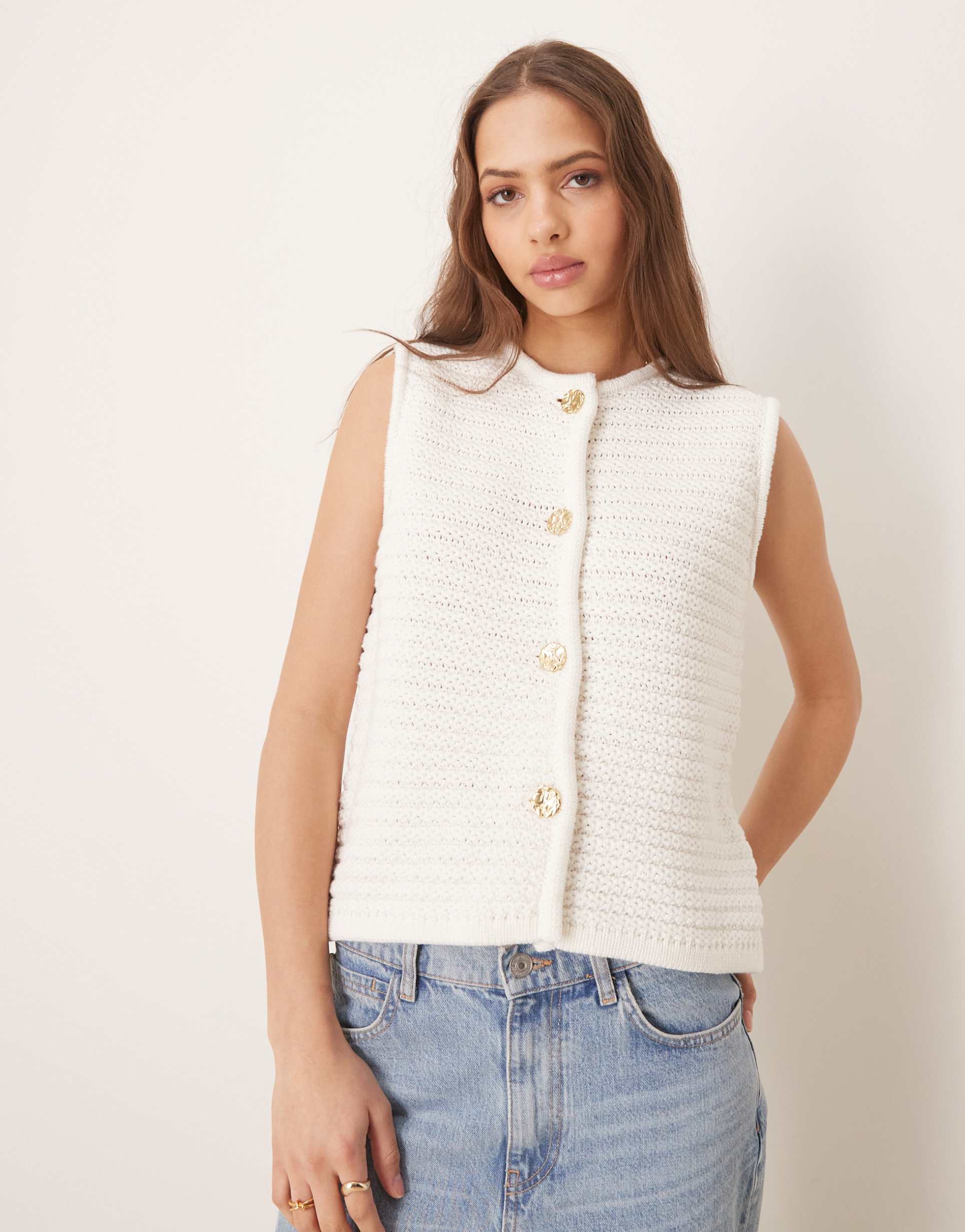 pretty lavish crochet knit vest in cream