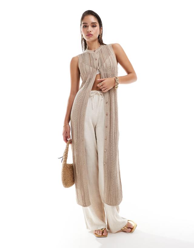 Pretty Lavish - crochet maxi cardigan in beige