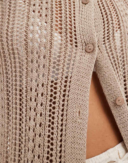 Pretty Lavish crochet maxi cardigan in beige