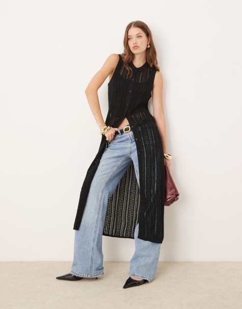 Pretty Lavish crochet maxi cardigan in black - view 1