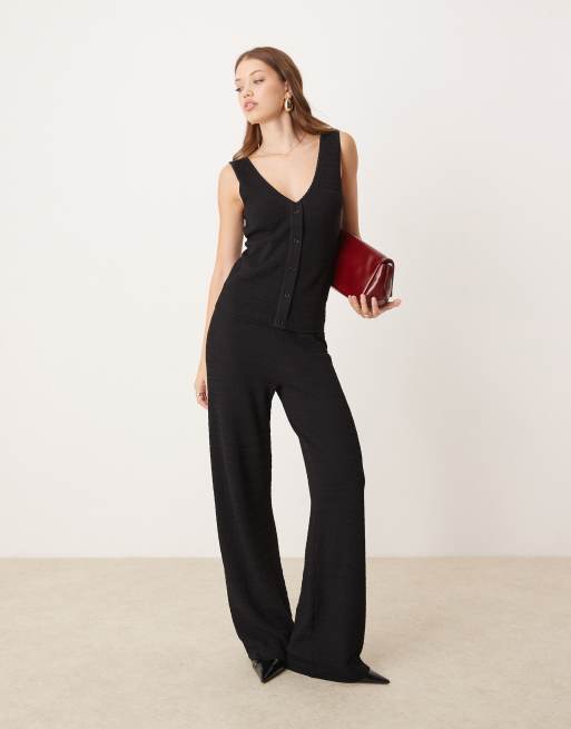 Pretty Lavish crochet waistcoat and flare pants set in black