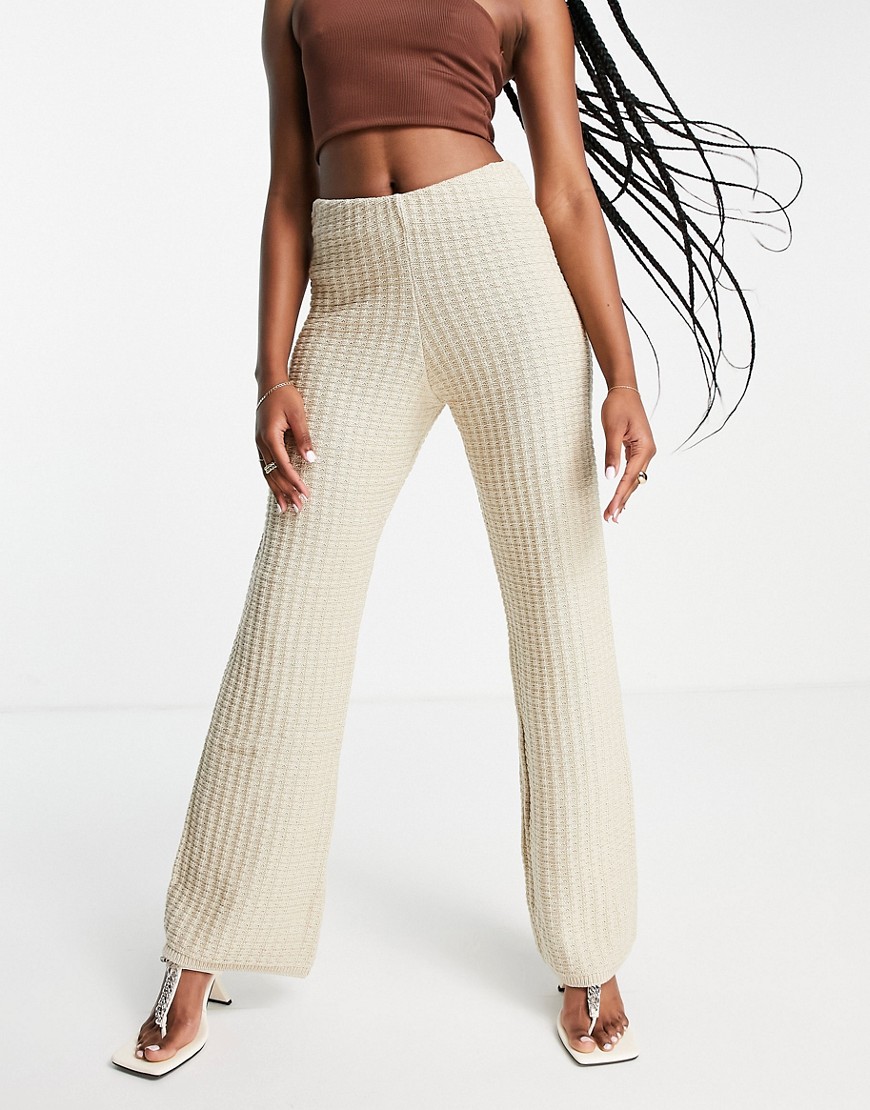 Pretty Lavish crochet wide leg pant in taupe - part of a set-Neutral
