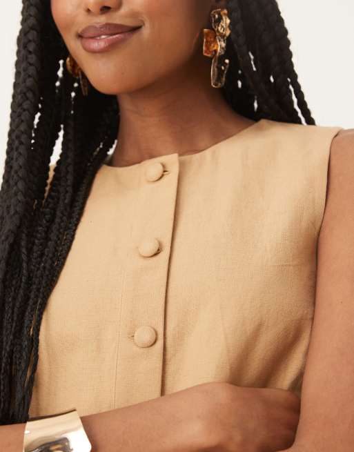 Pretty Lavish cropped linen button top in camel - part of a set, 3 of 4
