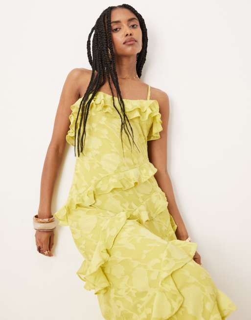 Pretty Lavish cross front ruffle midaxi dress in chartreuse | ASOS