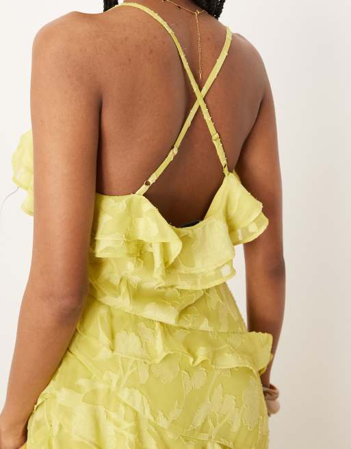 Pretty Lavish cross front ruffle midaxi dress in chartreuse, 4 of 4