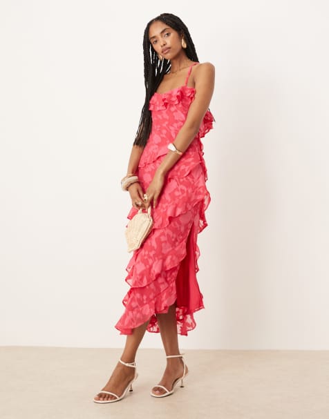 Pretty Lavish cross front ruffle midaxi dress in fuchsia - view 1