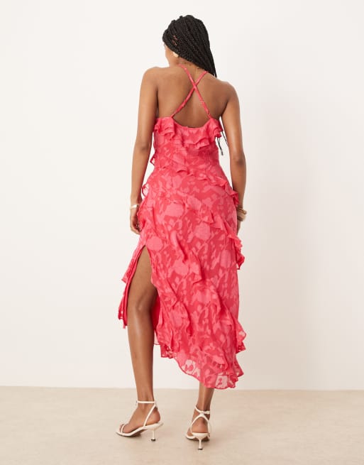 Pretty Lavish cross front ruffle midaxi dress in fuchsia, 2 of 4