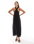 Pretty Lavish cross over neck shift midaxi dress in black