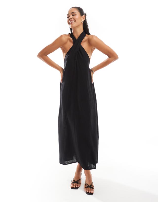 Pretty Lavish - cross over neck shift midaxi dress in black