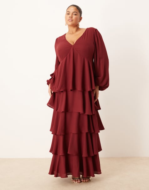 Pretty Lavish Curve – Ashton – Bordowa sukienka maxi z falbanką - view 1