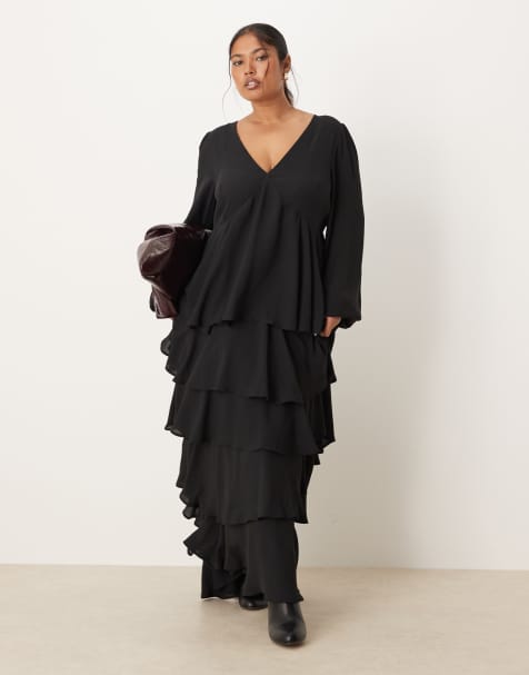 Pretty Lavish Curve Ashton ruffle maxi dress in black - view 1
