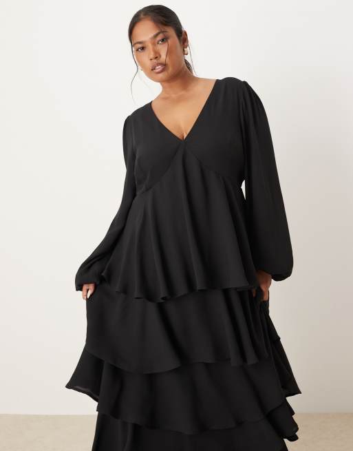 Pretty Lavish Curve Ashton ruffle maxi dress in black, 2 of 4