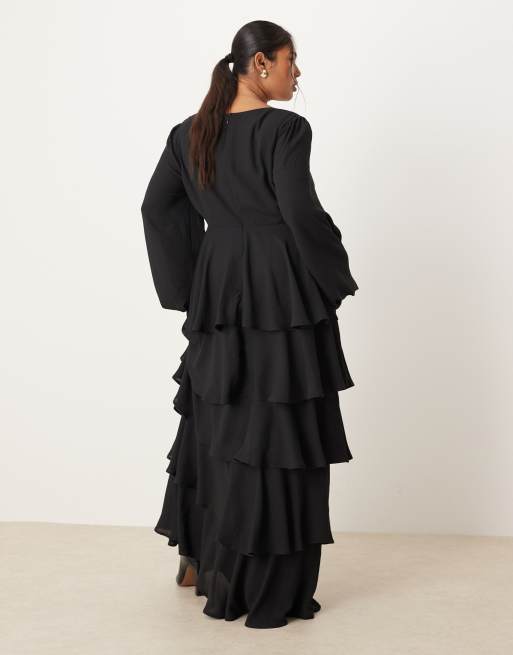 Pretty Lavish Curve Ashton ruffle maxi dress in black, 3 of 4