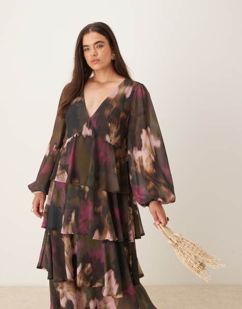 Pretty Lavish Curve Ashton ruffle tiered midaxi dress in abstract print - view 1