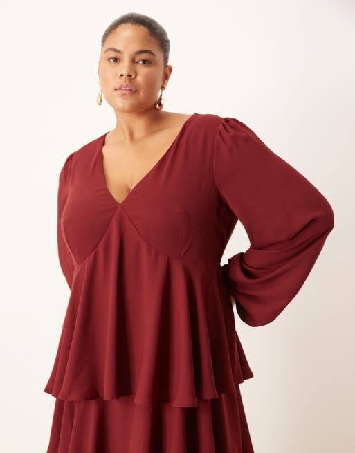 Pretty Lavish Curve - Ashton - Vestito lungo color vino con volant, 2 di 4