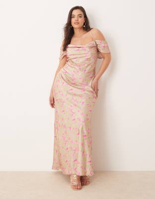 asymmetric cold shoulder maxi dress-pink