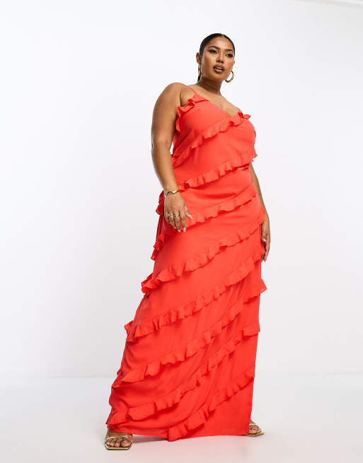 Plus size 2024 red ruffle dress