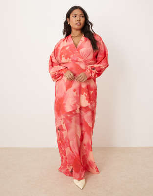 batwing maxi dress in oversized floral-pink