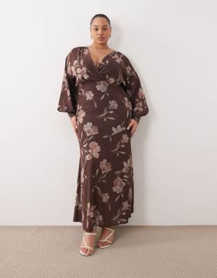 Pretty Lavish Curve Batwing Sleeves Maxi Dress In Brown