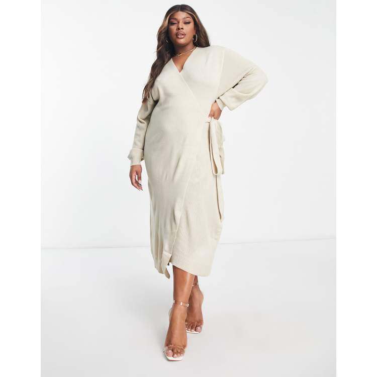 Pretty Lavish Beau wrap knit dress with tie waist in mocha