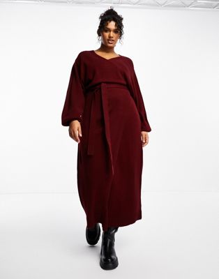 Pretty Lavish Curve Beau wrap knit dress with tie waist in plum - ASOS Price Checker