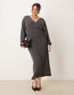 Pretty Lavish Curve Pretty Lavish Curve Beau wrap knit midaxi dress in charcoal-Grey