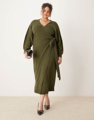 Beau wrap knit midaxi dress in olive-Green