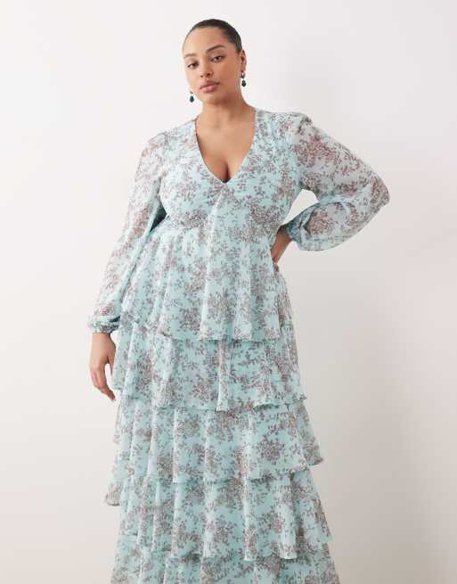 Pretty Lavish Curve – Blåblommig maxiklänning med volang, 3 av 4
