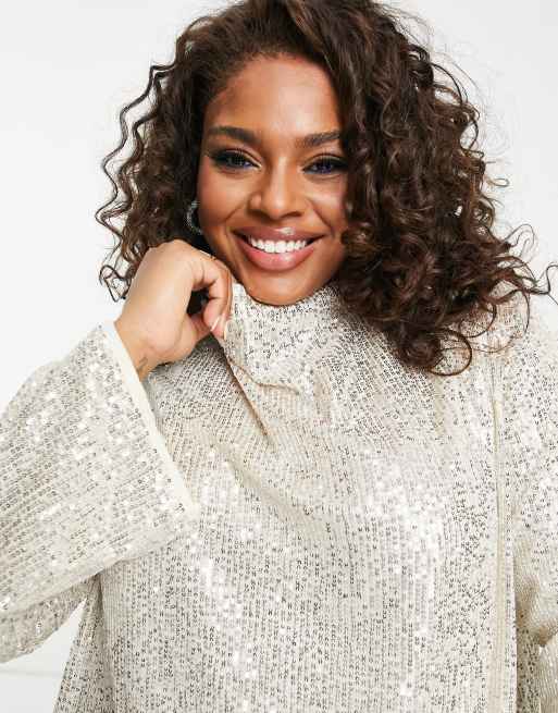 Pretty Lavish Curve - Blouse met versiering en drapering in zilver, 3 van 4