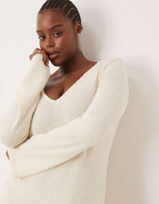 Pretty Lavish Curve boucle knit midaxi dress in cream