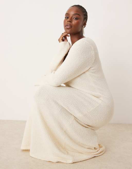 Pretty Lavish Curve boucle knit midaxi dress in cream | ASOS