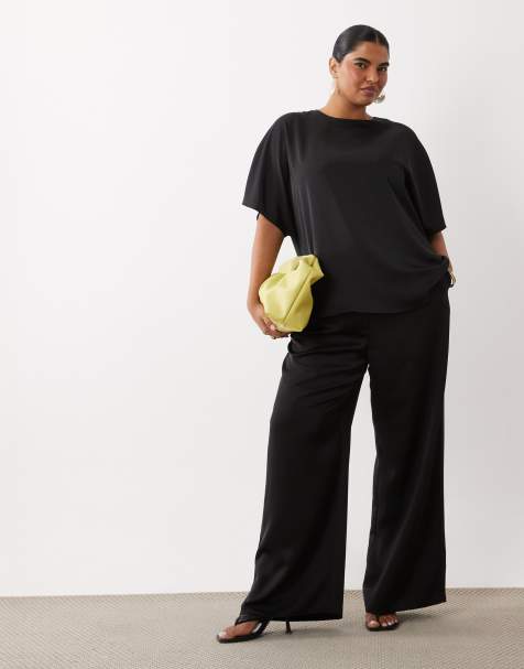 Pretty Lavish Curve - Breya - Pantalon d'ensemble satiné à cordon de serrage - Noir - view 1