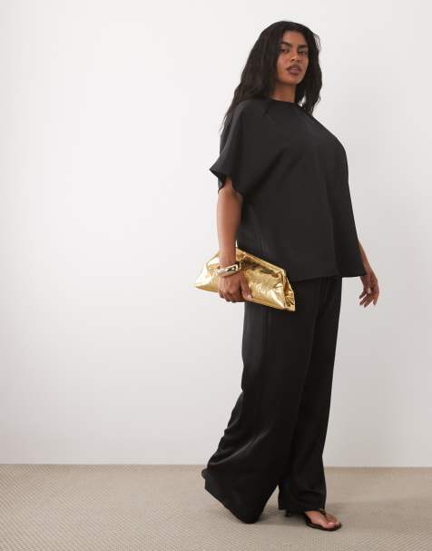 Pretty Lavish Curve Breya satin boxy top in black - part of a set - view 1