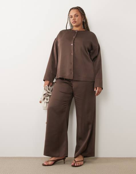 Pretty Lavish Curve – Breya – Satinhose in Schokobraun mit Kordelzug, Kombiteil - view 1