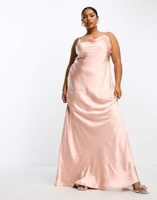 Pretty Lavish Curve Pretty Lavish Curve Bridesmaid Keisha cowl neck satin maxi dress in blush-Pink