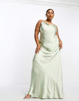 Pretty Lavish Curve Pretty Lavish Curve Bridesmaid Keisha cowl neck satin maxi dress in sage green