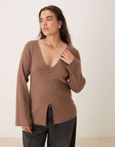 Pretty Lavish Curve - Brun strikket cardigan - view 1