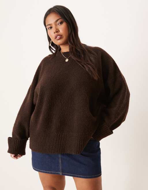 Pretty Lavish Curve Camille knit sweater in chocolate brown