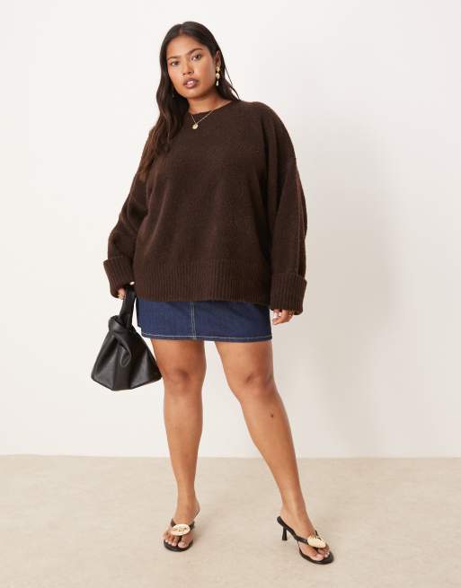 Pretty Lavish Curve Camille knit sweater in chocolate brown, 3 of 4