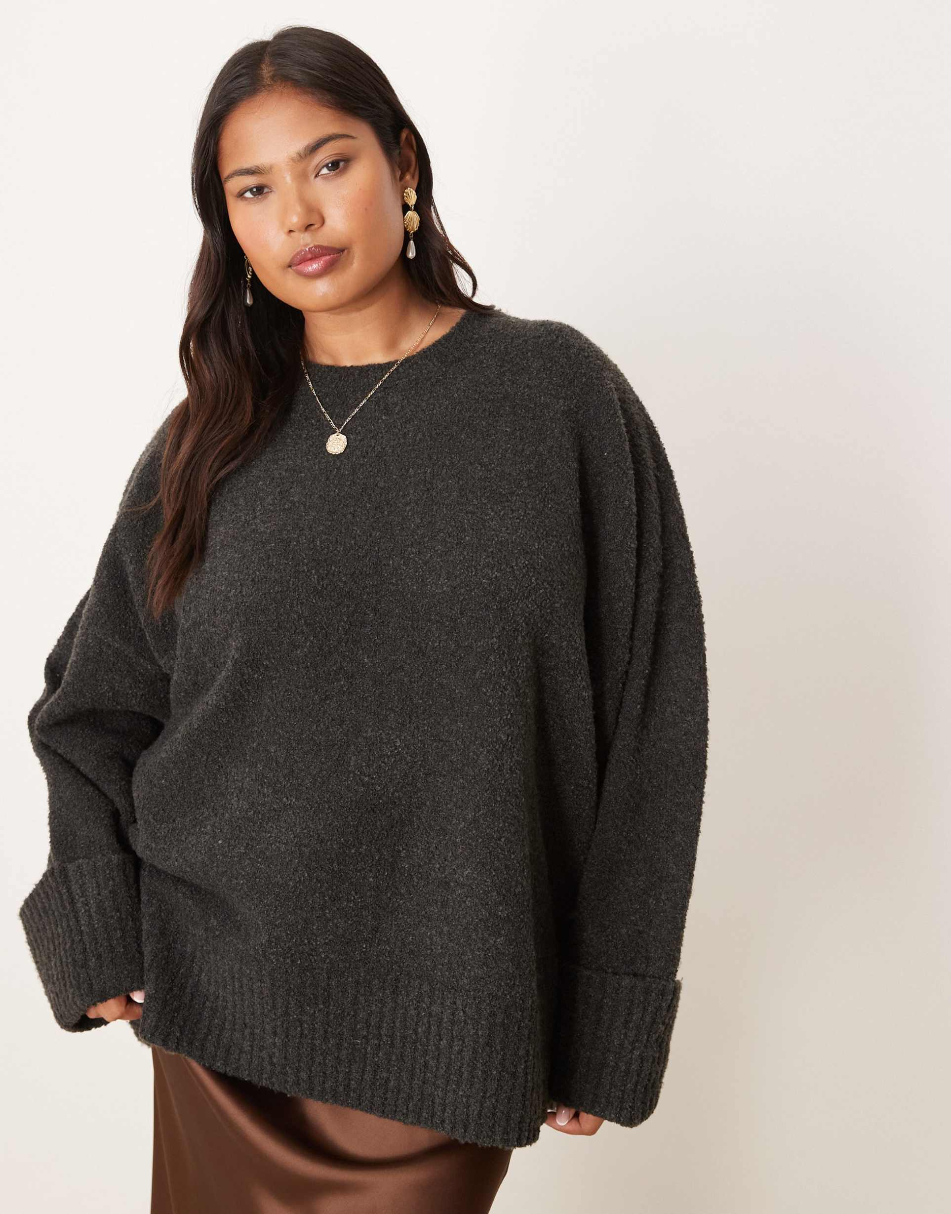 pretty lavish curve camille knit sweater in dark charcoal