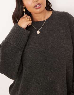 Pretty Lavish Curve Camille Knit Sweater In Gray