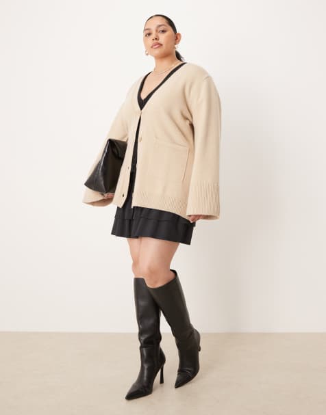 Pretty Lavish Curve - Cardigan in maglia color caffellatte oversize - view 1
