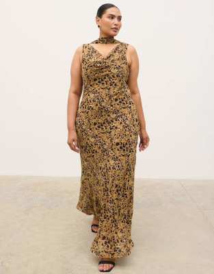 Pretty Lavish Curve Chiffon Cowl Neck Tie Detail Maxi Dress In Multi