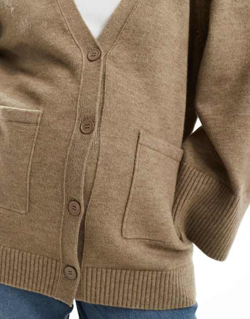 Pretty Lavish Curve chunky cuff knit cardigan in taupe, 2 of 4